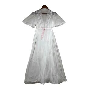 Dreamaway Vintage Nylon Nightgown Floral Embroidered Lace Sheer Angel Sleeve M